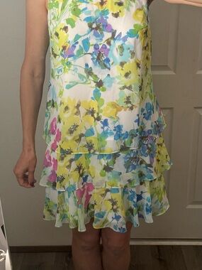 American Living Floral Scoop Neck Sheath Dress - Yellow Blue Green
